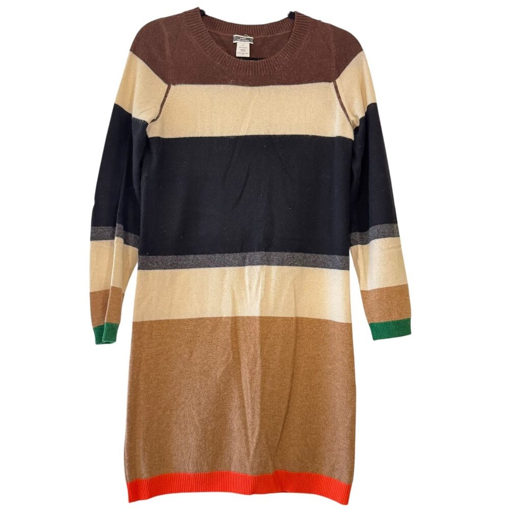 J.Crew 100% Cashmere Sweater Dress Colorblock Stripe‎ Elbow Patch Size S
